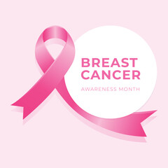 Breast cancer awareness month background design with realistic pink silk ribbon 