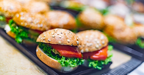 Freshly prepared sandwiches sold in a fast food restaurant