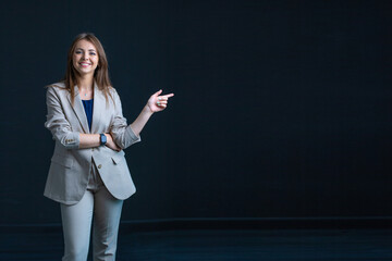 Business Woman on black background, Business woman emotions