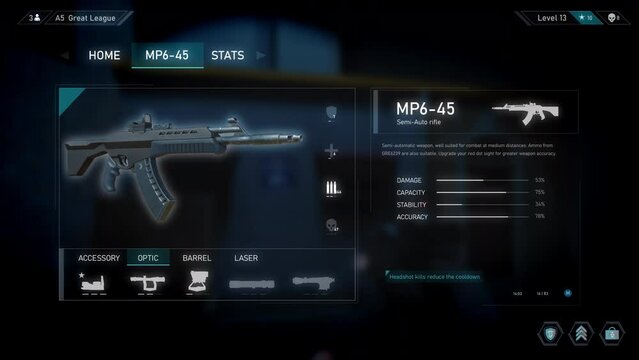 Mockup Video Game Store and Gameplay Concept. Buying Guns in Online Shop to use in 3D Shooter. Professional FPS Game. POV Playing, Shooting Enemies, Winning Round. Online Tournament Cyber Championship