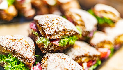 Freshly prepared sandwiches sold in a fast food restaurant