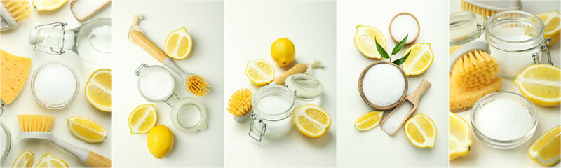 Collage of photos of compositions with lemon acid