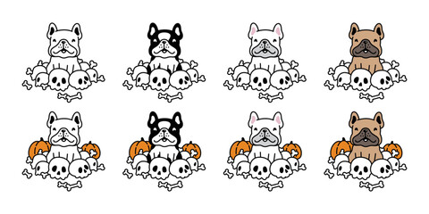 dog vector french bulldog halloween icon skull bone puppy head pet character cartoon symbol tattoo stamp scarf illustration clip art isolated design