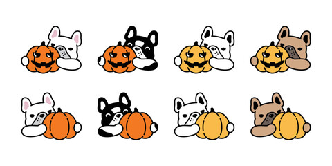 dog vector french bulldog pumpkin halloween icon jack o lantern puppy head pet character cartoon symbol tattoo stamp scarf illustration clip art isolated design