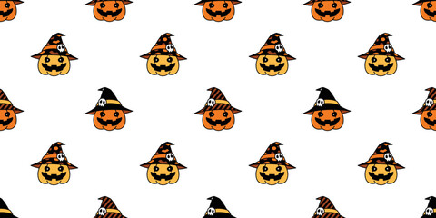 pumpkin Halloween seamless pattern witch hat vector cartoon ghost scarf isolated polka dot striped repeat wallpaper tile background gift wrapping paper illustration symbol icon doodle design