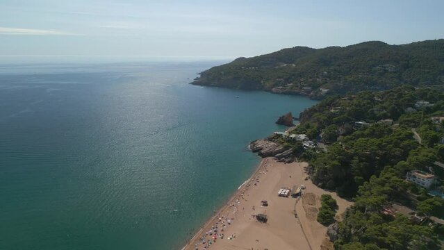 Aerial images with drone on the Costa Brava of Spain Catalonia, nudist beach in Pals sa riera