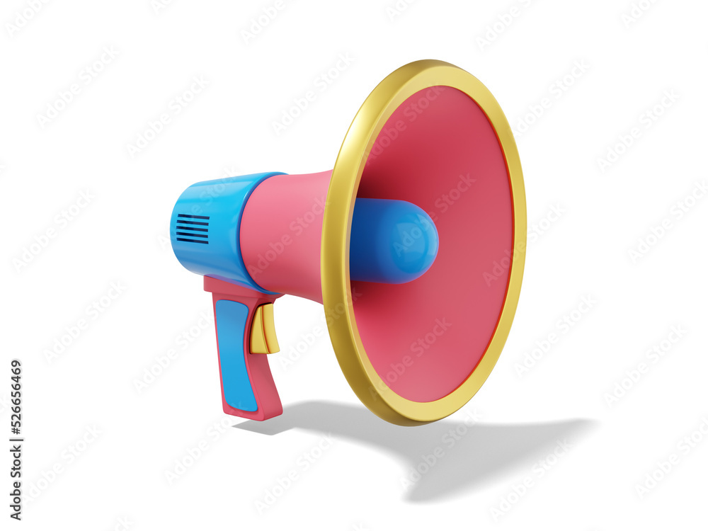 Aufkleber multicolored megaphone on white background. sound amplification device. 3d rendering.