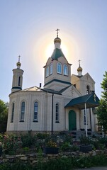 Fototapeta na wymiar Church of the Apostles Peter and Paul in the Russian city of Svetlograd in the summer of 2022