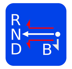 Hybrid vehicle shifter sign.  White red arrow on blue background vector
