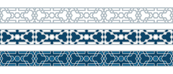 Set of borders of Islamic pattern for Ramadan greetings cards and templates. Vector illustration.