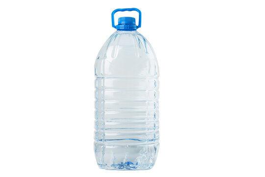 Isolated transparent large plastic bottle with 5 litres of water