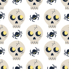Fototapeta premium Seamless skull and spider background. Background for Halloween party