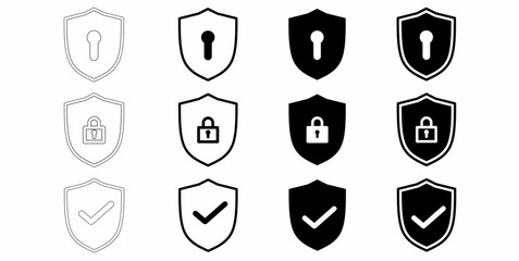 Shield security icon set isolated on white background