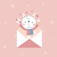 cute and lovely hand drawn cat holding love letter and diamond ring, happy valentine's day, love concept, flat vector illustration cartoon character costume design