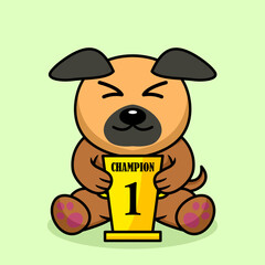 Vector illustration of premium cute dog carrying the 1st place trophy
