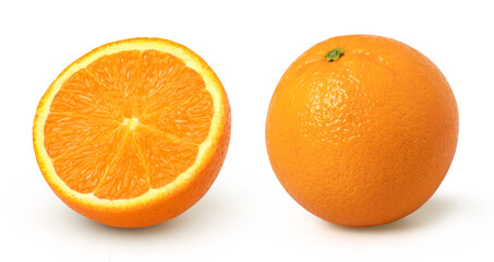 Orange fruit and half orange isolated on the white background, set.