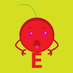 vector graphic illustration of cherry characters with variations of the letter E. can be used for education or other products.