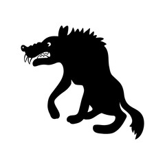 Silhouette of a disheveled wolf with fangs, vampire. Vector illustration of Halloween, design element.