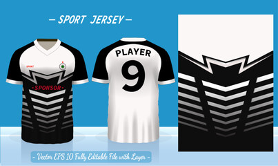 T-shirt sport design template. Abstract pattern v neck Football jersey concept with front and back view for Soccer, Cricket, Volleyball, Rugby, tennis, badminton uniform kit.	