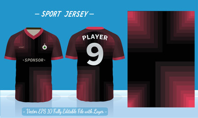 T-shirt sport design template. Abstract pattern v neck Football jersey concept with front and back view for Soccer, Cricket, Volleyball, Rugby, tennis, badminton uniform kit.	