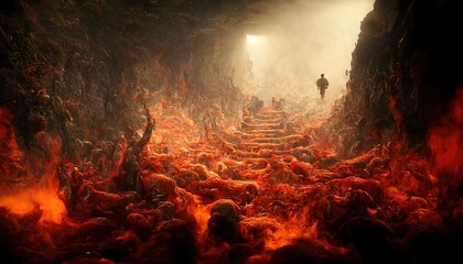 illustration of a descent into hell - obrazy, fototapety, plakaty