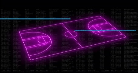 Animation of computer graphic 3d neon soccer field over data processing on digital interface - Powered by Adobe