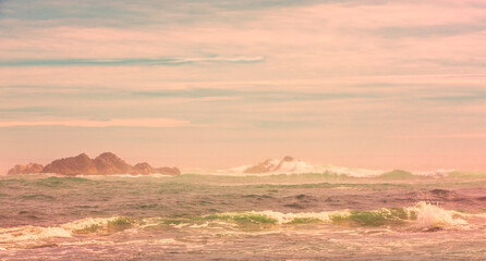 kamchatka peninsula, pacific ocean, waves and rocks