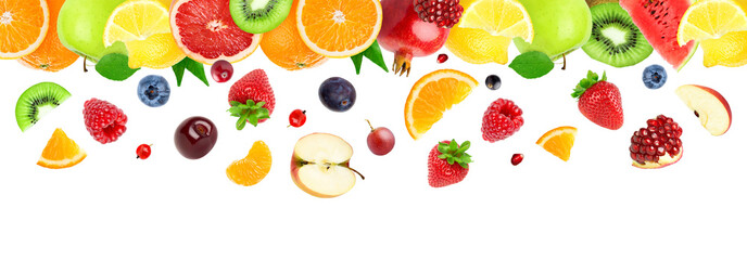 Fototapeta na wymiar Fruits falling on white background. Mixed fruits. Healthy food