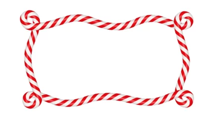 Foto op Canvas Christmas candy cane rectangle frame with red and white stripe. Xmas border with striped candy lollipop pattern. Blank christmas and new year template. Vector illustration isolated on white background © Elena Pimukova