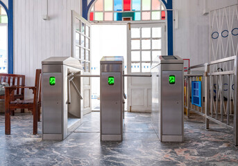 Entrance gate of ferry terminal, station, pier, seaport, front view