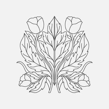 Art nouveau style flower plant stencil basic element. 1920-1930 years vintage design. Symbol motif design.