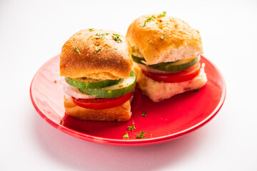 Mumbai style pav sandwich or leftover paav used for veg burger