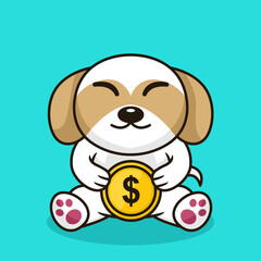 Fototapeta premium Vector illustration of premium cute dog holding gold coin
