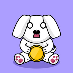 Vector illustration of premium cute dog holding gold coin