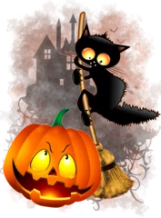 Papier Peint photo autocollant Dessiner Cat Fun Halloween Character effrayé par une citrouille - 2