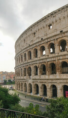 Fototapeta na wymiar side of the Colosseum in Rome at sunset