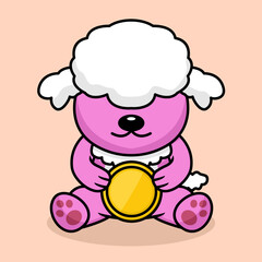 Vector illustration of premium cute dog holding gold coin