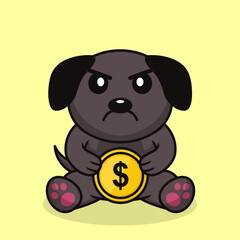 Vector illustration of premium cute dog holding gold coin
