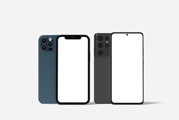 Realistic blank mobile mockup front view angle. 3d render 