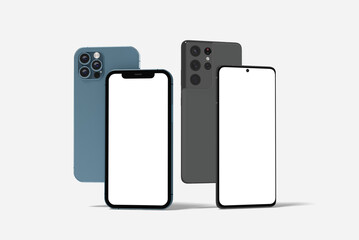 Realistic two mobile blank mockup. 3d render 