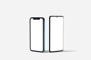 Realistic blank two mobile mockup. 3d render 