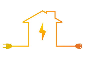 Yellow plug and orange socket outlet with electric bolt spark in building city home icon flat vector design.