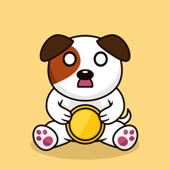Vector illustration of premium cute dog holding gold coin