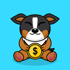 Vector illustration of premium cute dog holding gold coin