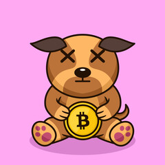 Vector illustration of premium cute dog holding gold coin