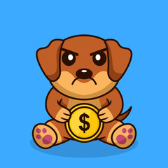 Vector illustration of premium cute dog holding gold coin