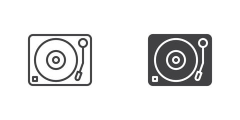 Dj turntable icon, line and glyph version