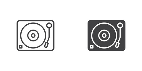 Dj turntable icon, line and glyph version