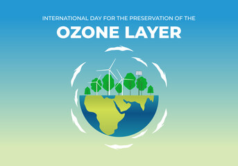 International day for the preservation of the ozone layer background banner poster with globe earth and plants on september 16th.