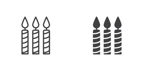 Three candles icon, line and glyph version